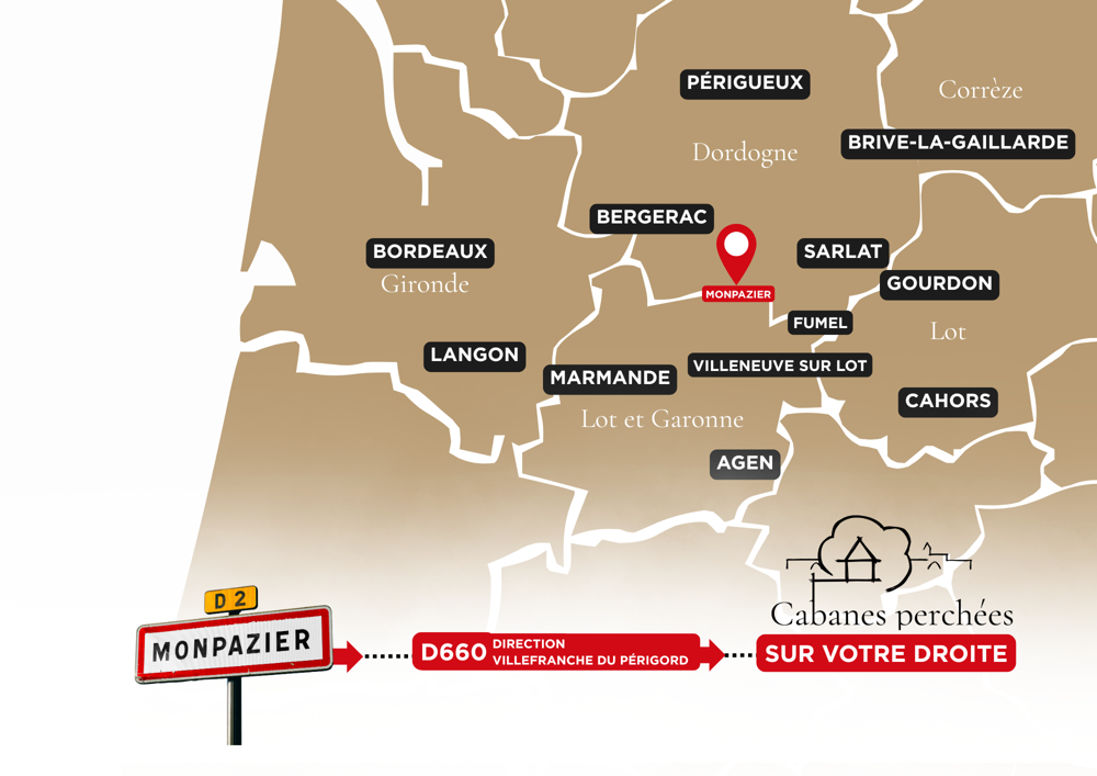 Carte pour venir aux Cabanes Perchées dans les Arbres