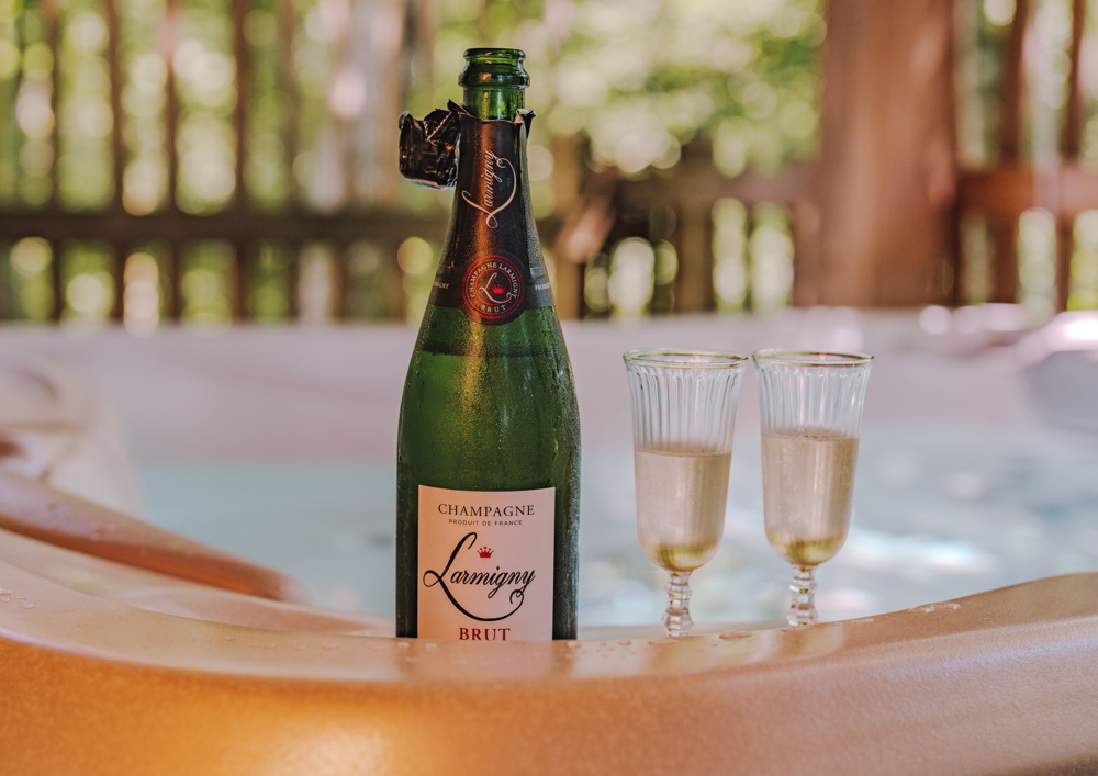 Une bouteille de champagne à déguster dans votre cabane 
                 perchée dans les arbres.